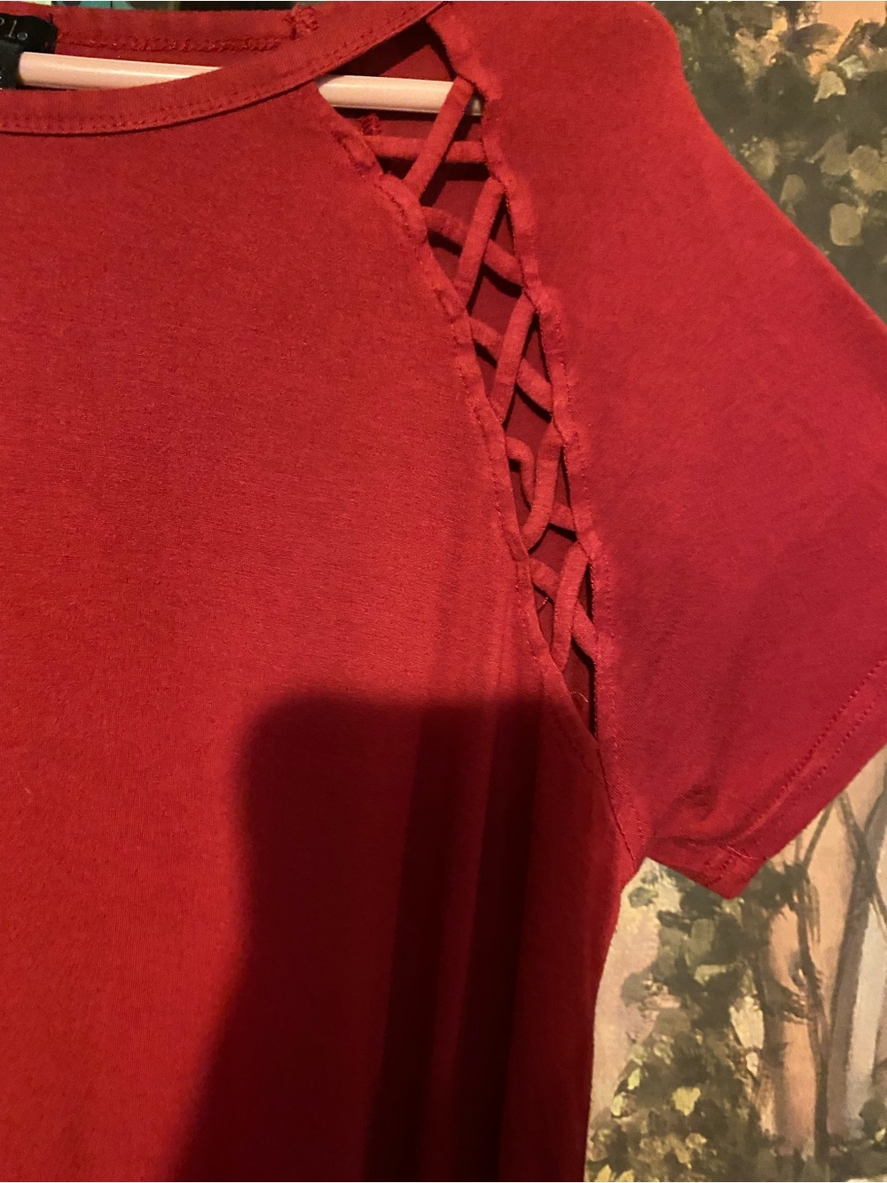 Red Lattice Accent Tunic Top - Picture 3 of 4